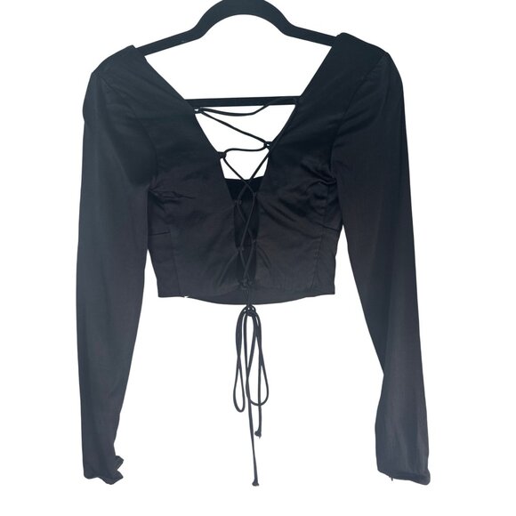 2/$30 ZARA Medium Black Lace-Up Back Crop Top - Picture 3 of 14